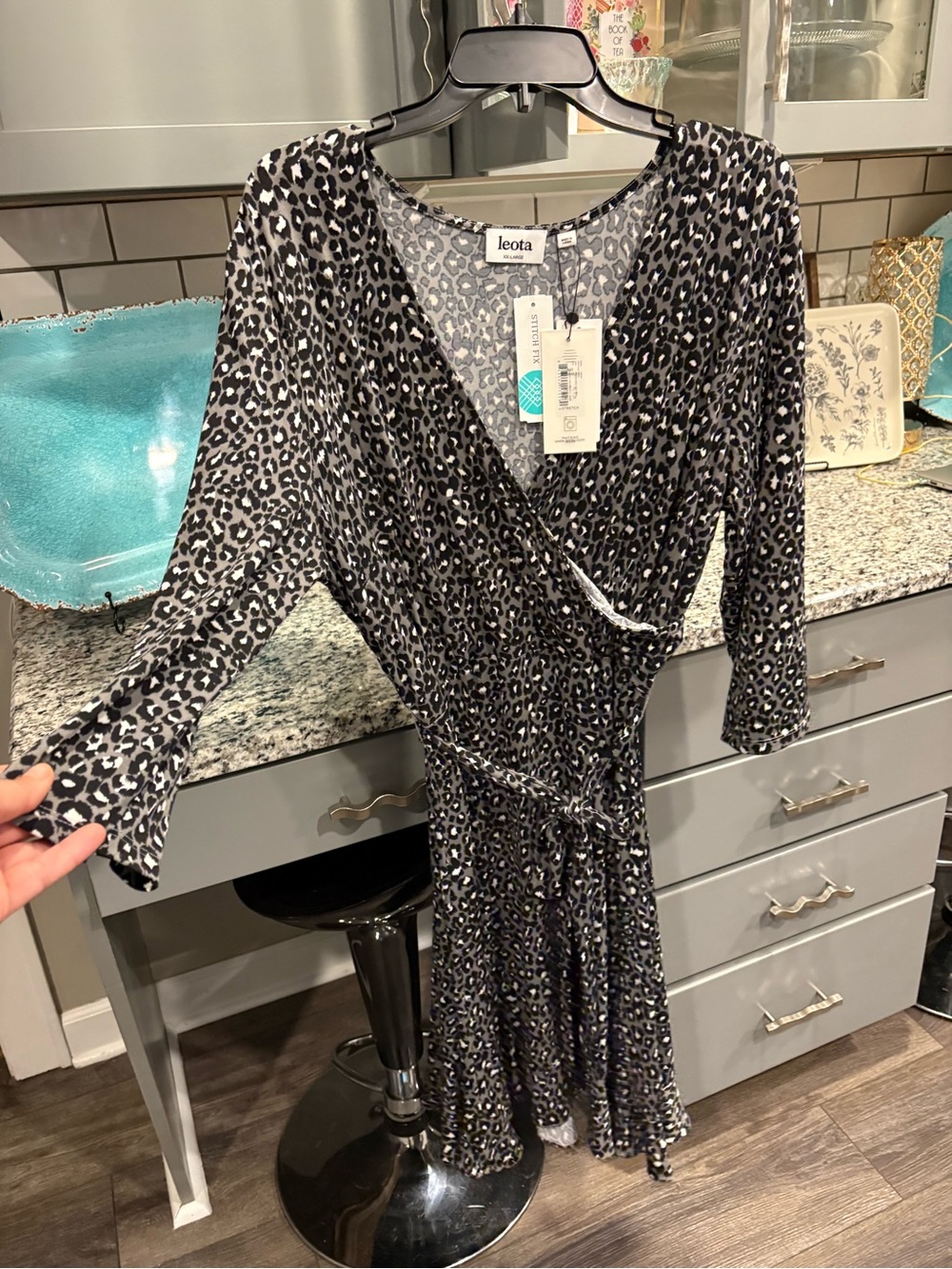 Leota Black & White Leopard-Print Wrap Dress